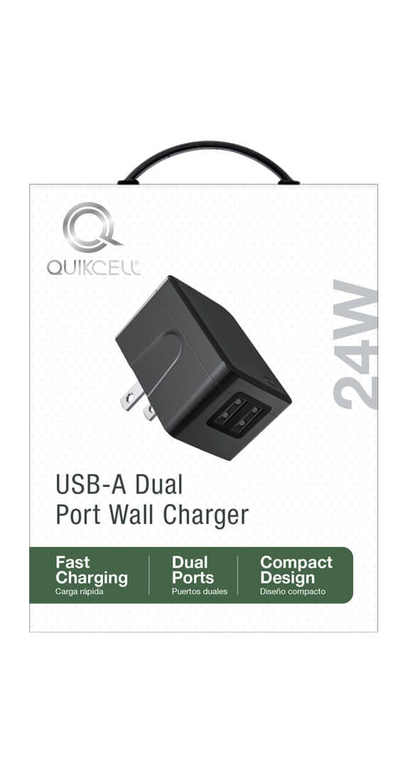 Quikcell DUAL PORT WALL CHARGER 2 USB A x 12W - 24W