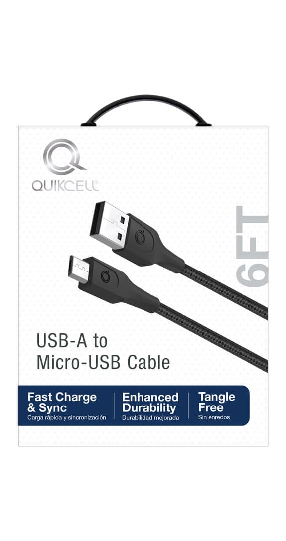 Quikcell CHARGE & SYNC CABLE MicroUSB to USB-A - 6 ft - Black