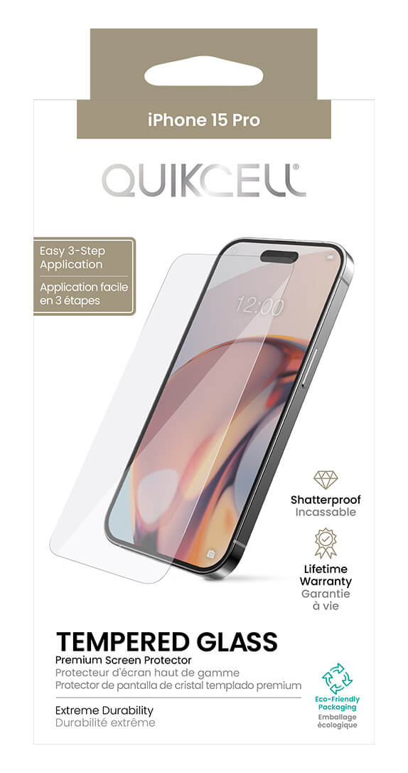 Quikcell Tempered Glass Screen Protector for iPhone 15 Pro, Clear, Cell  Phone Accessories