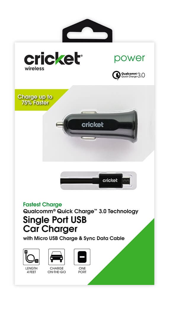 Cargador para Auto de Un Solo Puerto Quick Charge 3.0 c/Cable Micro USB