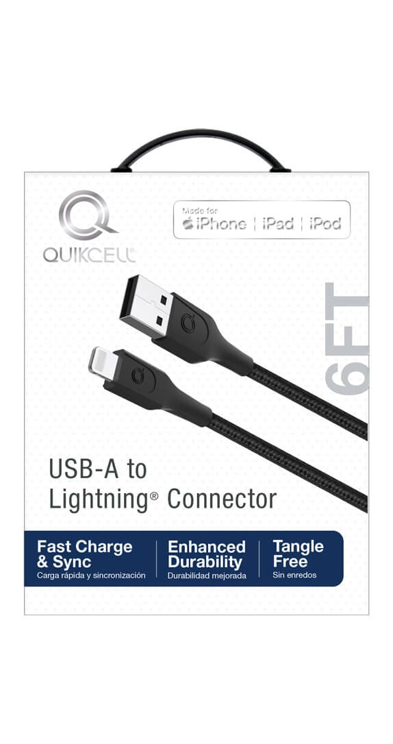 CABLE DE CARGA Y SINCRONIZACIÓN Lightning MFi Quikcell para USB-A- de 6ft - Negro  